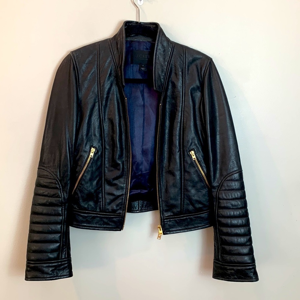 HTF, Rare J. Crew Collection Stand Collar Leather Moto / Biker Jacket - Picture 10 of 14